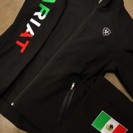 Mexico Flag Ariat Fleece Black Jacket