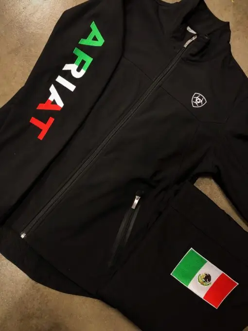 Mexico Flag Ariat Fleece Black Jacket