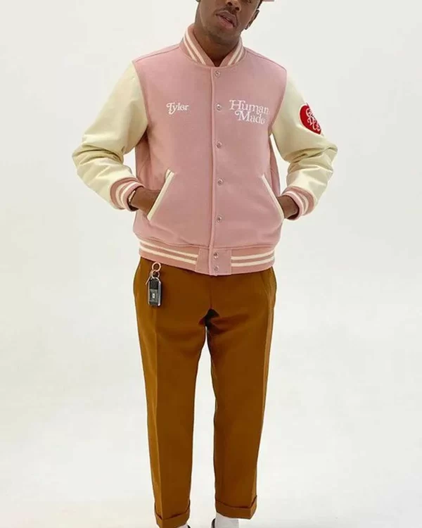 Pink and White I Know Nigo Varsity Jacket
