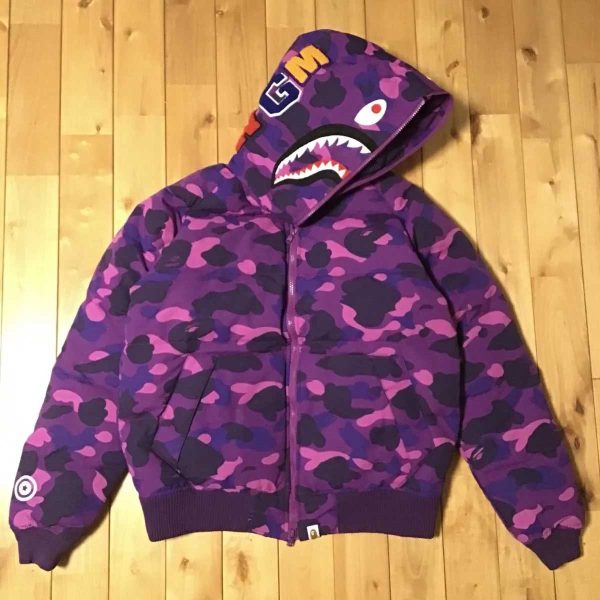 Shark full zip hoodie down jacket BAPE Purple camo