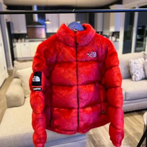 Supreme X The North Face Faux Fur Nuptse Red Jacket