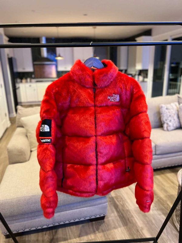 Supreme X The North Face Faux Fur Nuptse Red Jacket