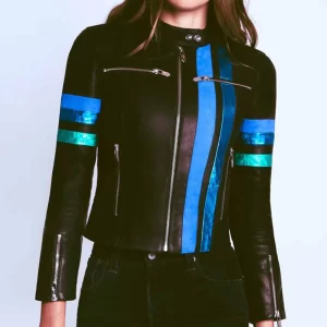 Take Two Rachel Bilson Striped Black Leather Jacket