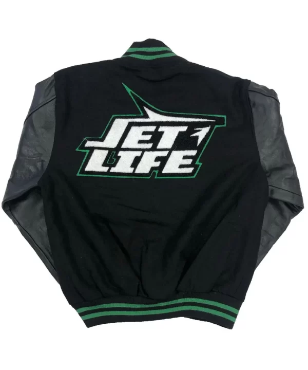 The Never Die Corporation Jet Life Varsity Black and Green Jacket