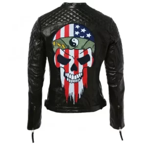 USN Skull Motorcycle Black Leather Jacket