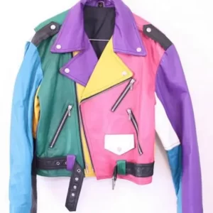 Women’s Rainbow Patch Work Faux Leather Jacket