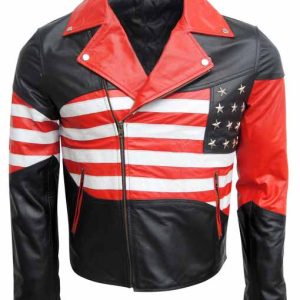 American Flag Black Leather Jacket