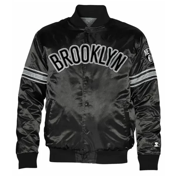 Brooklyn Nets Striped Satin Black Jacket