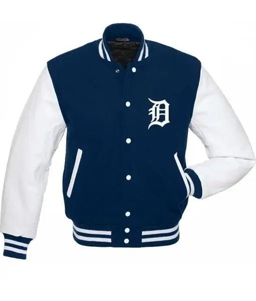 MLB Detroit Tigers Blue and White Varsity Wool Jacket