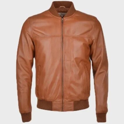 Mens Waxed Bomber Real Leather Brown Jacket