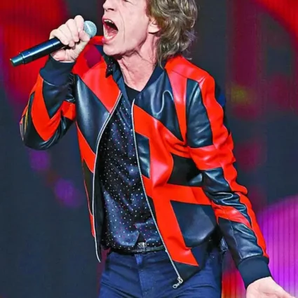 Mick Jagger Red And Black Leather Jacket