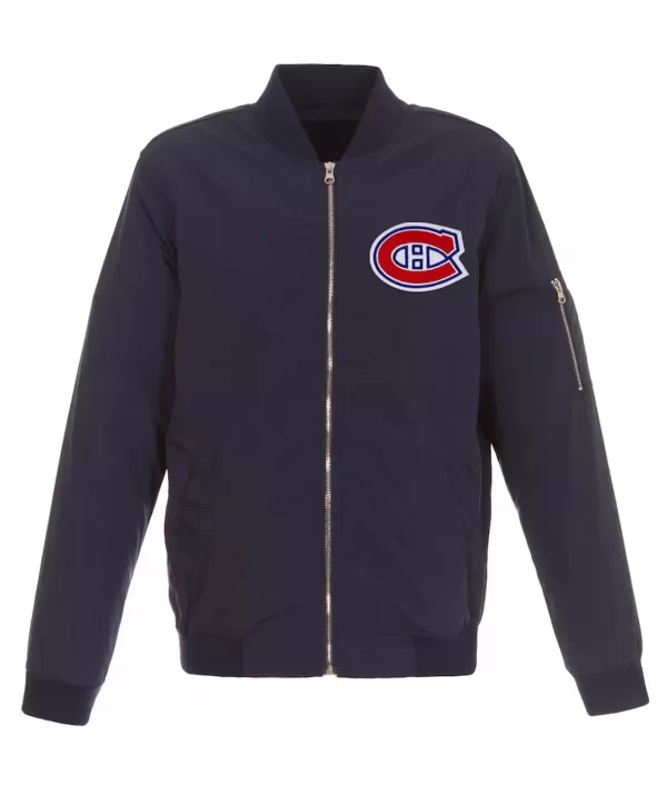 Montreal Canadiens Navy Blue Lightweight Nylon Bomber Jacket