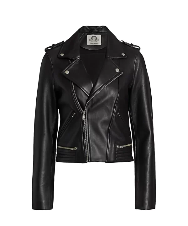 Moto Biker Black Real Leather Jacket