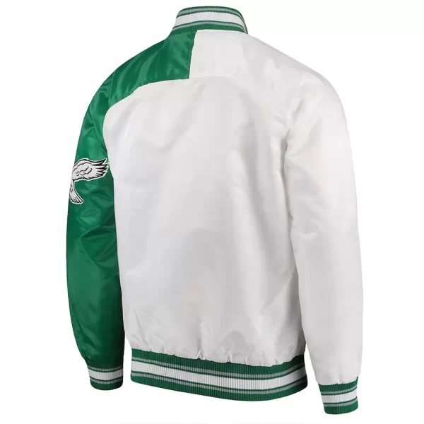 Start of Season Philadelphia Eagles Varsity White/Green Full-Button Satin Jacket