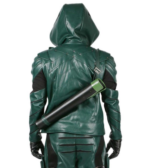 Stephen Amell S05 Arrow Green Genuine Leather Hoodie