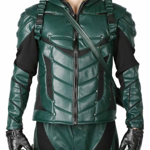 Stephen Amell S05 Green Arrow Genuine Leather Hoodie