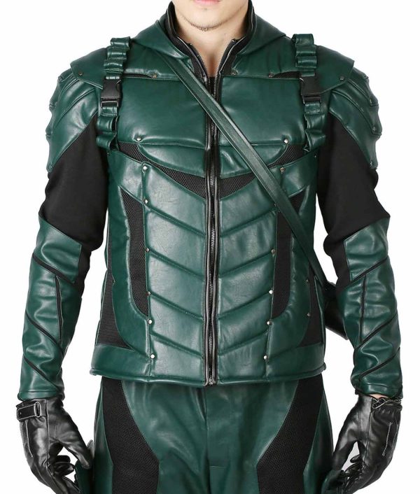 Stephen Amell S05 Green Arrow Genuine Leather Hoodie