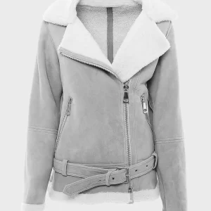 Women’s Grey Suede Leather Shearling Jacket