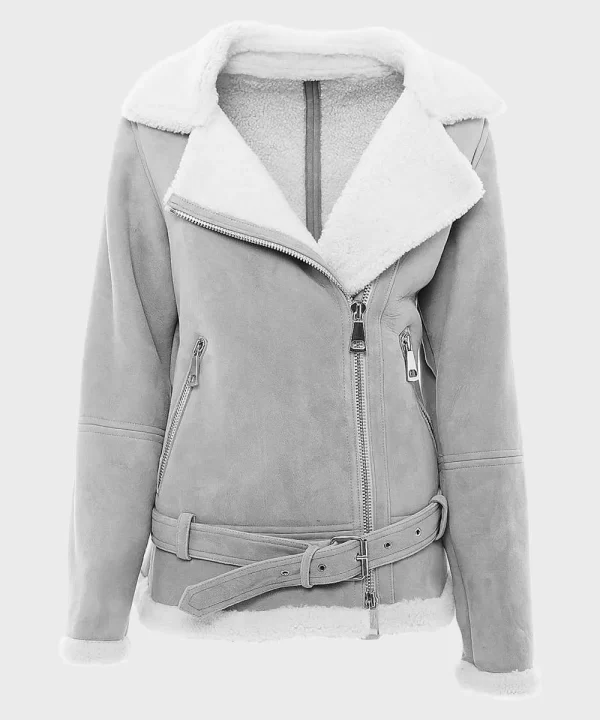 Women’s Grey Suede Leather Shearling Jacket