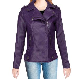 Womens Purple Genuine Leather Jacket