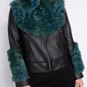 Women’s Shearling Aviator Black & Green Fur Jacket