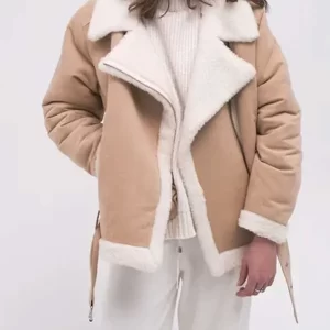 Women’s Sheepskin Aviator Beige Shearling Leather Jacket