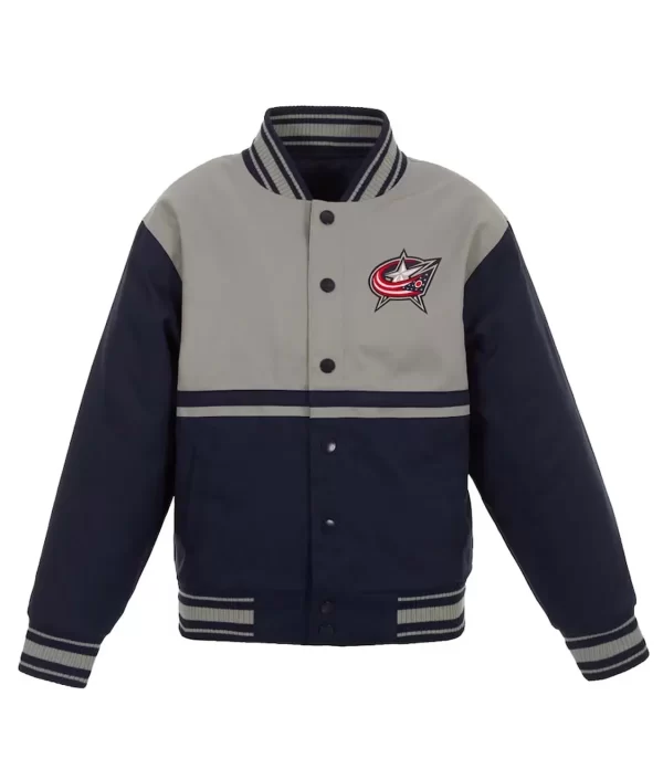 Youth Columbus Blue Jackets Navy and Gray Poly Twill Jacket