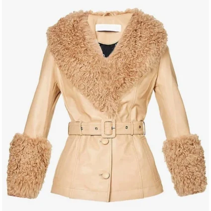 Dexter New Blood Jamie Chung Fur Trim Beige Leather Jacket