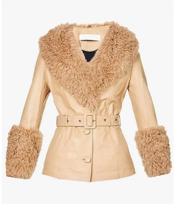 Dexter New Blood Jamie Chung Fur Trim Beige Leather Jacket