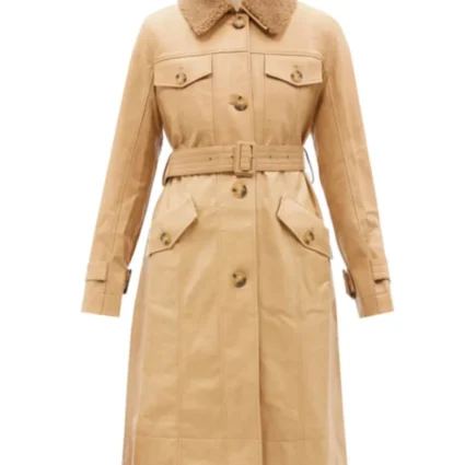 Dynasty Eliza Bennett Leather Brown Coat