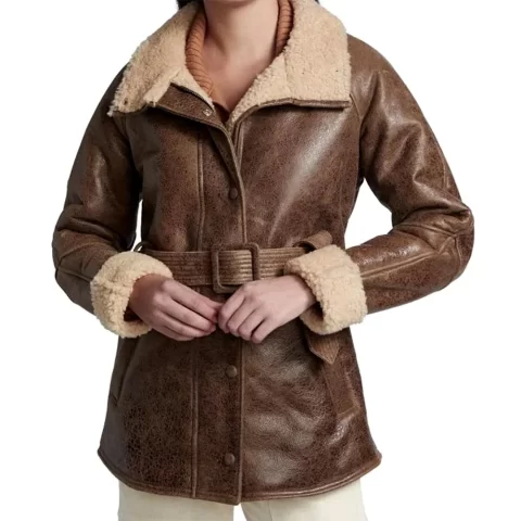 Katja Herbers Evil Season 3 Brown Leather Shearling Jacket