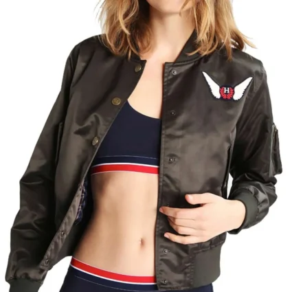 Gigi Hadid Embroidered Bomber Satin Jacket