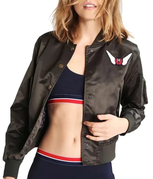 Gigi Hadid Embroidered Bomber Satin Jacket