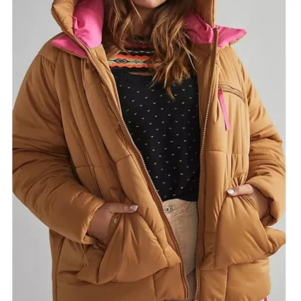 Kara Killmer Chicago Fire Season 10 Puffer Brown Hooded Jacket