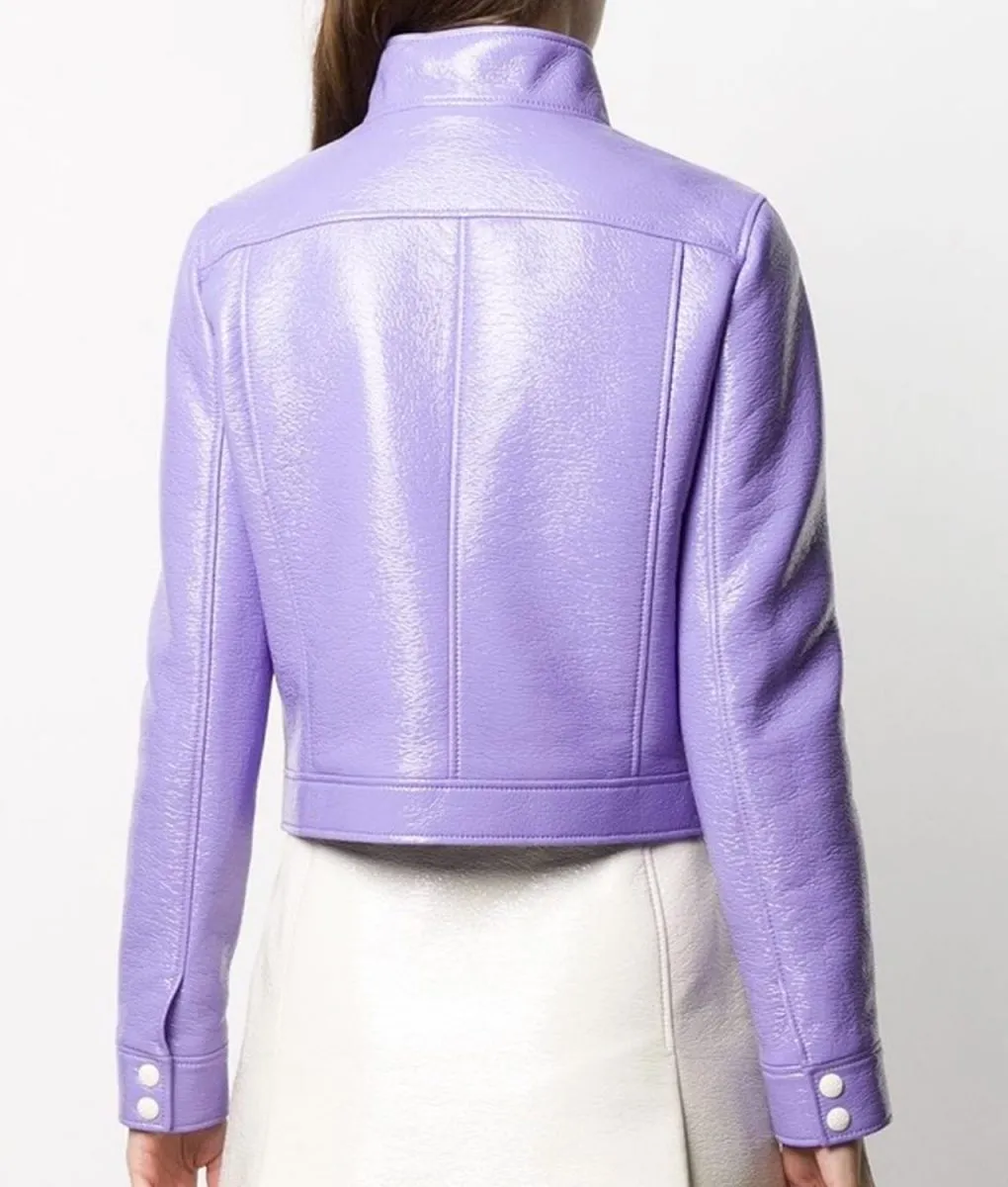 Lily Collins Emily in Paris S02 Emily Cooper Purple Leather Jacket