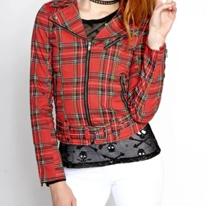 Lucifer Brianna Hildebrand Plaid Red Biker Jacket