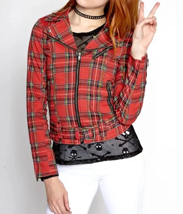 Lucifer Brianna Hildebrand Plaid Red Biker Jacket