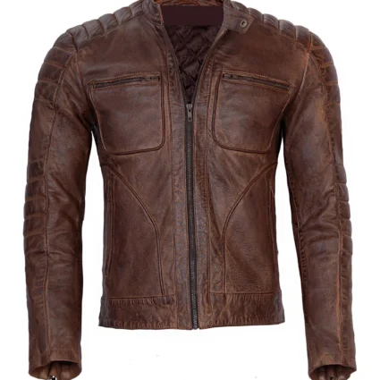 Men’s Vintage Brown Cafe Racer Leather Jacket