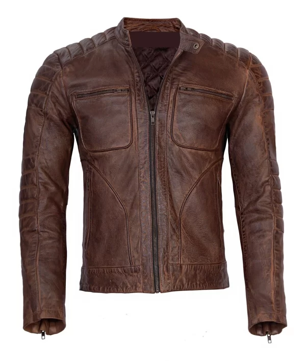 Men’s Vintage Brown Cafe Racer Leather Jacket