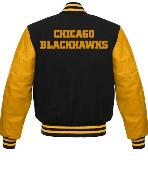 NHL Chicago Blackhawks Black and Yellow Varsity Letterman Jacket