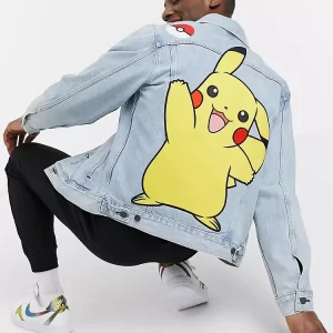 Pokemon vintage Pikachu back print denim trucker jacket