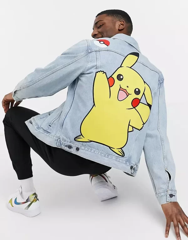 Pokemon vintage Pikachu back print denim trucker jacket