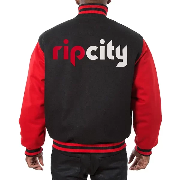 Portland Trail Blazers Black & Red All Wool Varsity Full-Snap Jacket