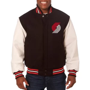 Portland Trail Blazers Two-Hit Black and White Varsity Jacket