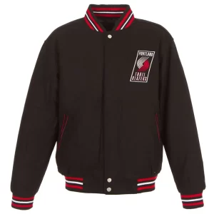 Portland Trail Blazers Two-Hit Varsity Black Wool Jacket