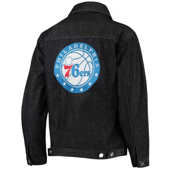 Black Philadelphia 76ers Logo Button-Up Patch Denim Jacket