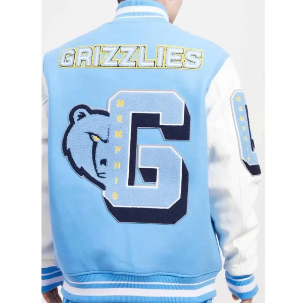 Blue and White Memphis Grizzlies Varsity Wool&Leather Full-Snap Jacket