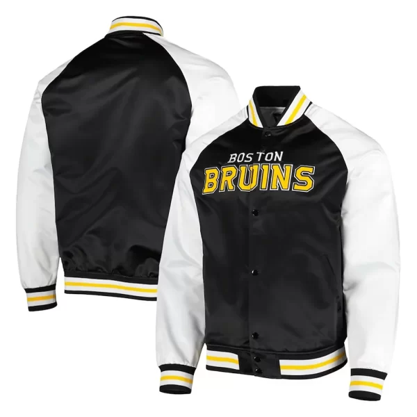 Boston Bruins Prime Time Satin Black and White Jacket