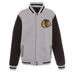 Chicago Blackhawks Gray and Black Varsity Wool Jacket