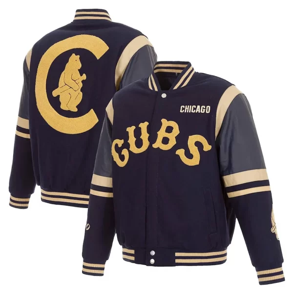 Chicago Cubs Embroidered Logo Varsity Wool & Leather Jacket